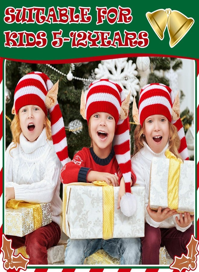 Funtery Christmas Knitted Elf Hats with Ears Crochet Long Santa Hats Beanie Elf Costume Accessories(6pcs,Red and White,Kid) - Image 5